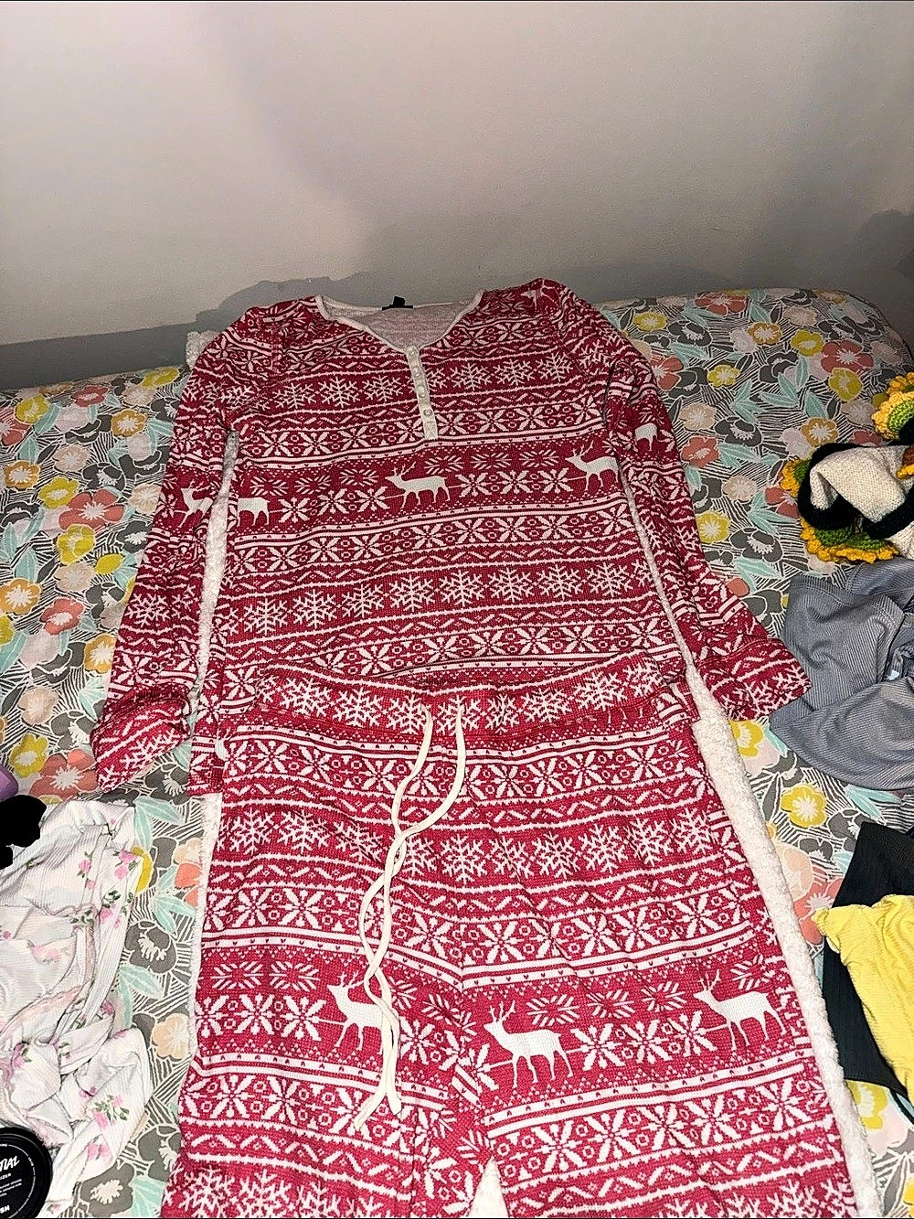 Talbots Waffle Knit Henley Sleep Set - Reindeer Fair Isle Joggers